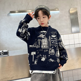 男童毛衣新款秋冬款男孩大儿童冬装套头加厚上衣洋气针织衫潮，童装毛衣，摩比熊