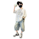 男童夏装套装新款儿童衣服夏季大童运动短袖男孩帅气时髦童装，童装休闲套装，摩比熊