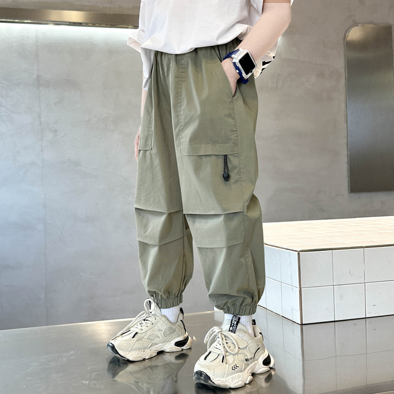 男童夏装休闲长裤子薄款新款中大儿童男孩夏季冰丝速干防蚊裤，童装裤子，摩比熊