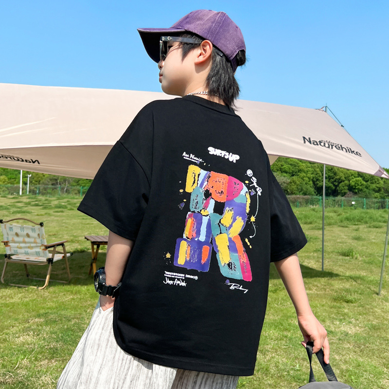 男童短袖t恤夏季纯棉新款儿童半袖体恤男孩夏装上衣宽松潮牌T，童装T恤，摩比熊