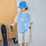 男童夏装运动短袖套装新款童装中大儿童夏季夏款男孩两件套潮，童装休闲套装，摩比熊