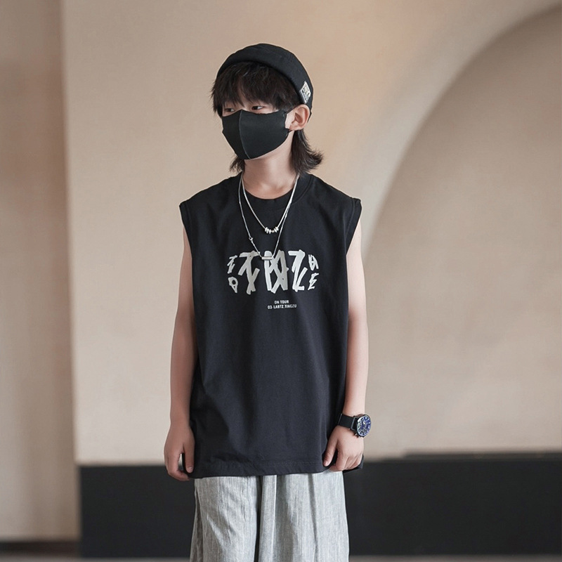 织里童装男童背心夏装新款儿童无袖T恤中大童男孩夏季上衣潮，童装T恤，摩比熊