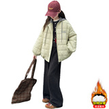 女童韩版洋气加厚棉衣夹棉宽松可拆卸毛线帽子时尚短款上衣潮，童装外套，摩比熊