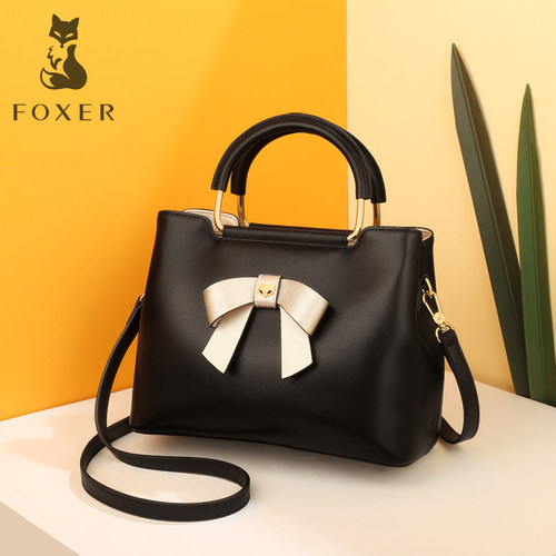 精选牛皮金狐狸手提包蝴蝶结