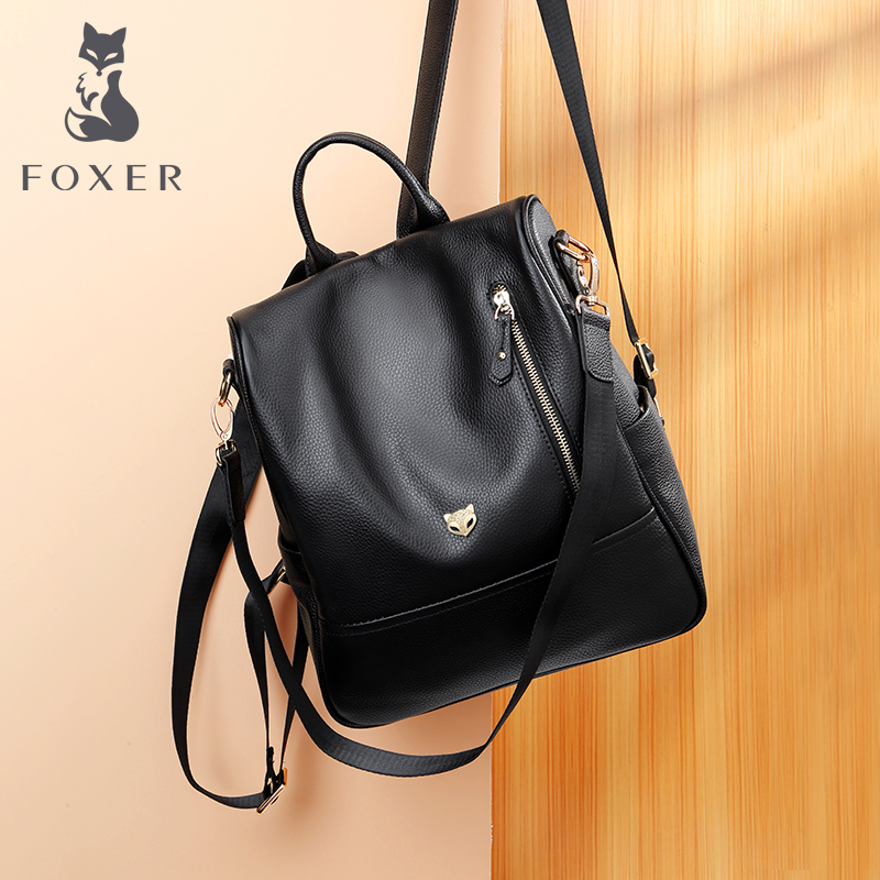 头层牛皮 金狐狸双肩包包女 2024新款时尚学院风多功能防盗背包