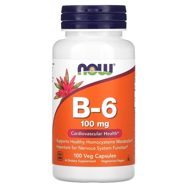 美国NOW维生素B6胶囊心血管神经系统健康Vitamin B6