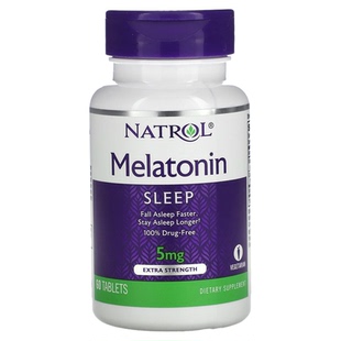 美国Natrol强力褪黑素5毫克60片Melatonin Sleep含维生素B6碳酸钙