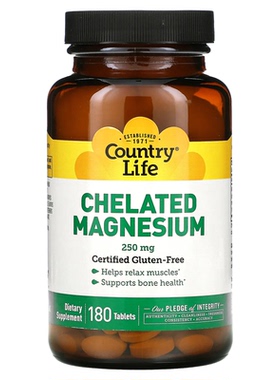 美国Country Life氧化镁氨基酸镁螯合镁250mg CHELATED MAGNESIUM