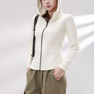 天丝驼绒运动发热修身蚕丝瑜珈衫连帽外套