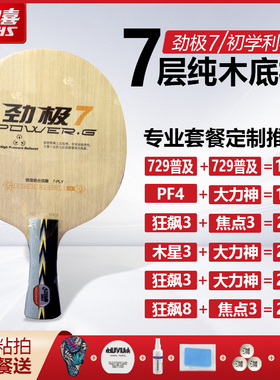 红双喜DHS劲极7劲极七劲极9纯木乒乓儿童专业球拍手工粘拍套餐