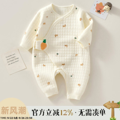 新生婴儿连体衣服保暖夹棉秋冬款