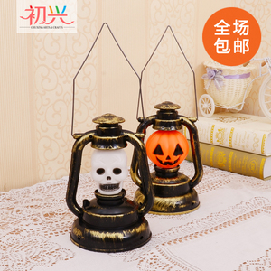 万圣节手提南瓜灯南瓜马灯骷髅头带灯发光带尖叫声音夜场酒吧