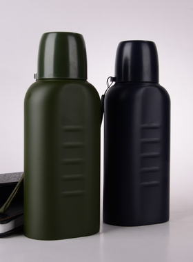 真空扁形保温运动水壶不锈钢正品户外保安巡逻八件套配件蓝色