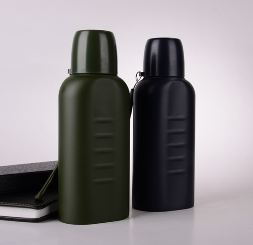 真空扁形保温运动水壶不锈钢正品户外保安巡逻八件套配件蓝色