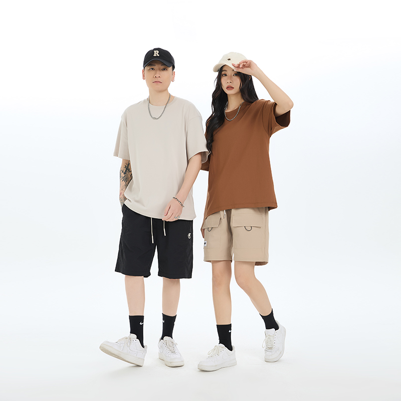 220G重磅纯棉小落肩短袖t恤夏白色半袖宽松体恤男女