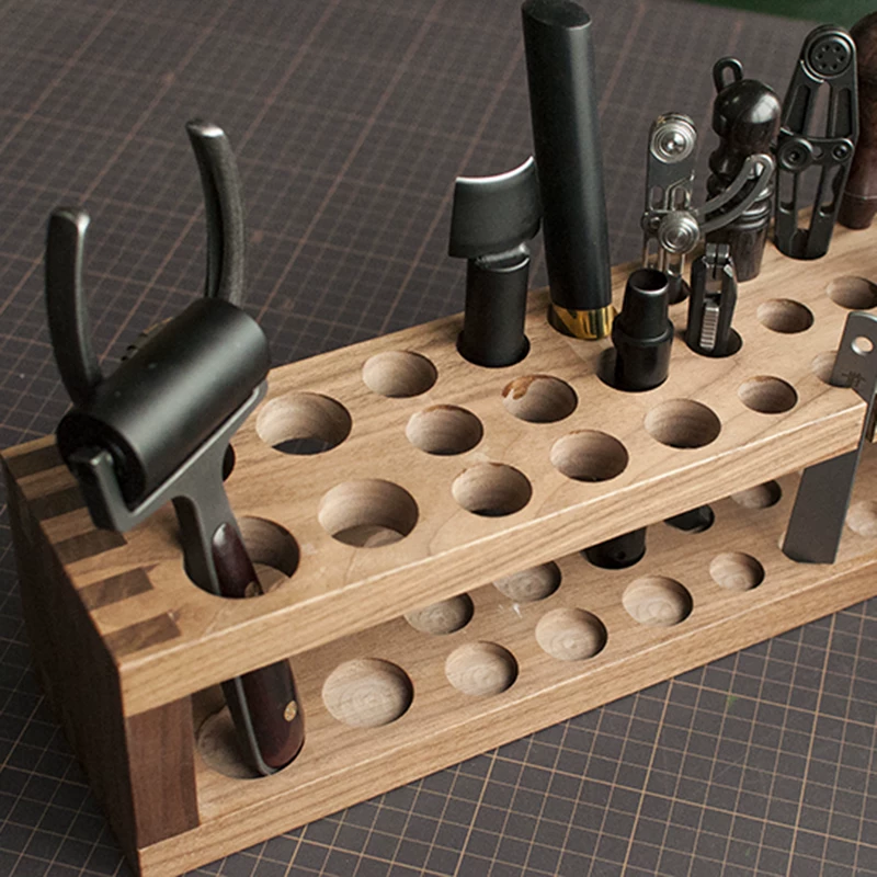 前羽 Handmade leather tools, shelf tools, storage shelf leather leather art DIY black walnut