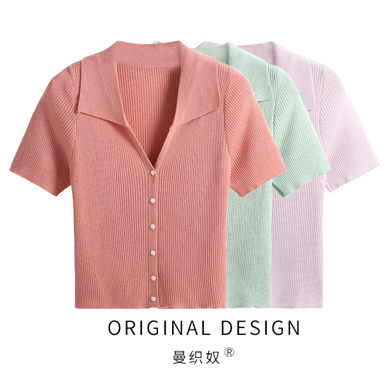 复古短袖T恤女polo衫上衣