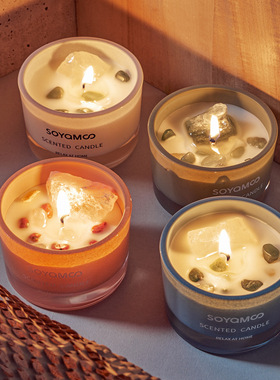 晶石香薰蜡烛 家用卧室客厅持久香氛蜡烛 大豆蜡安全无害香氛