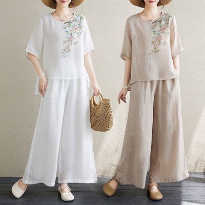 新中式文艺夏季新款妈妈棉麻套装