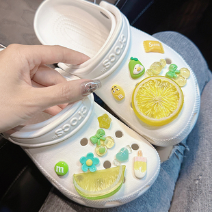 水晶青橘柠檬洞洞鞋配饰crocs鞋花cross卡骆驰装饰扣配件鞋扣立体