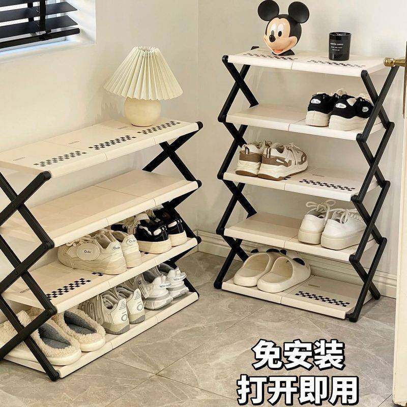 小户型门口角落鞋子收纳架多层折叠简易置物架免安装鞋子架门口外