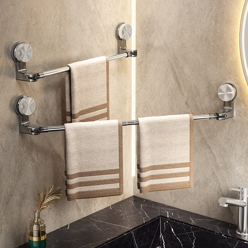 可伸缩吸盘毛巾架免打孔转角壁挂式卫生间浴巾毛巾杆浴室挂杆收纳
