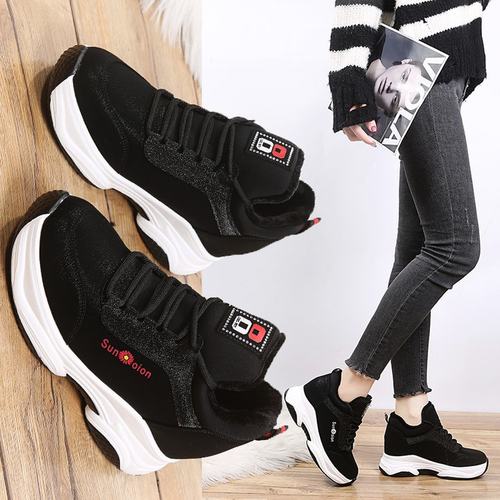 内增高女鞋2022冬季新款休闲女鞋百搭厚底加绒棉鞋爆款显瘦运动鞋