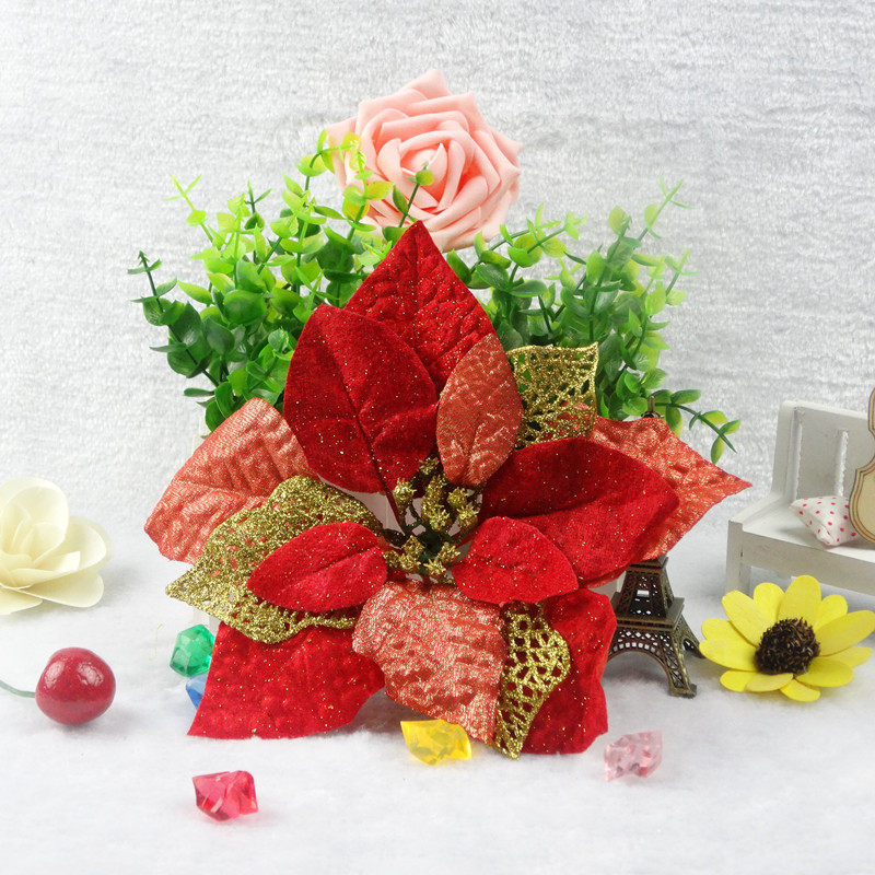 圣诞树装饰品蓝色花 粉色花 紫色花 金粉红花花环装饰花 仿真花20