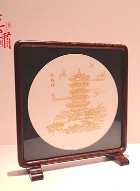 非遗作品武汉特色黄鹤楼礼品双面绣屏风摆件全手工刺绣办公桌装饰