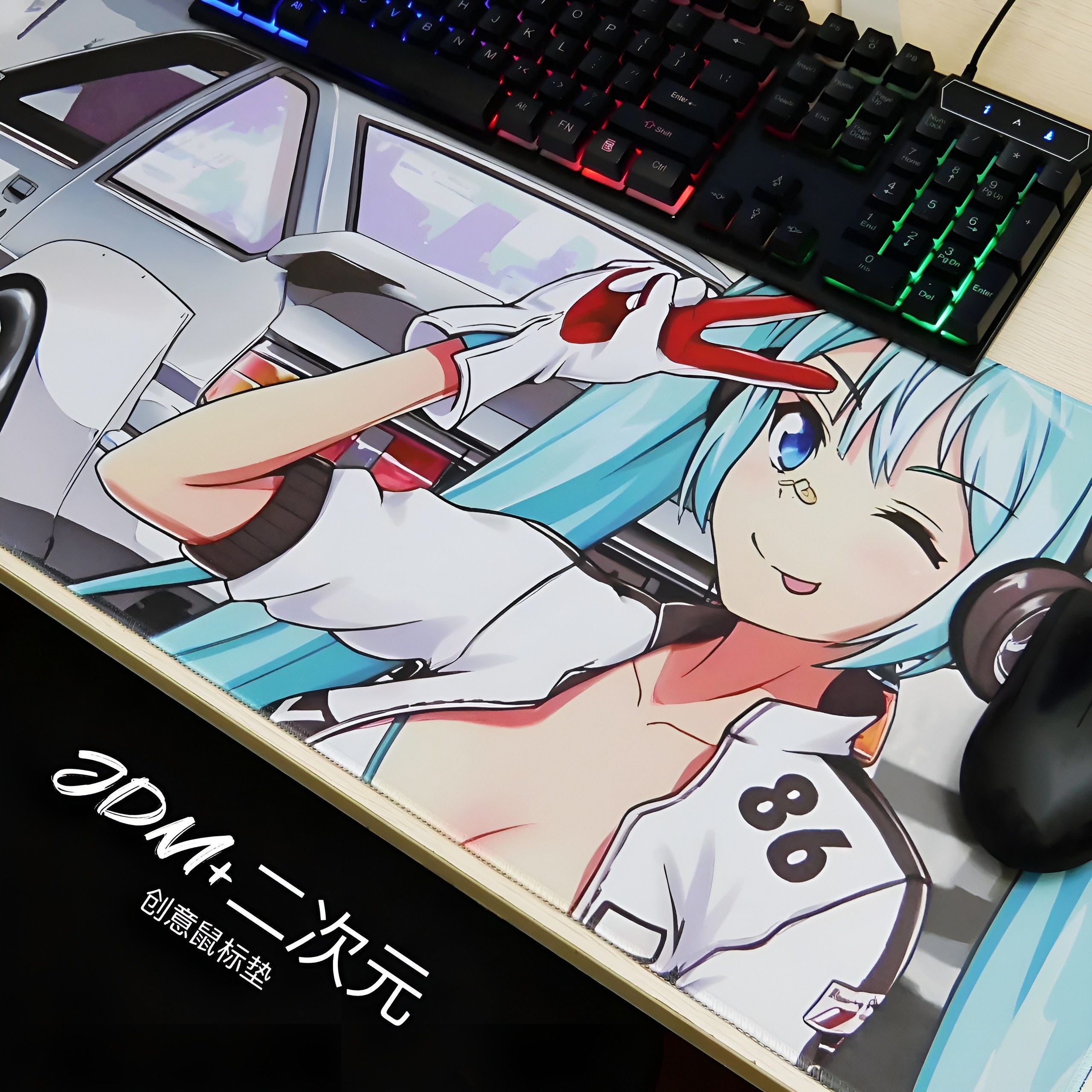 创意二次元大号电脑桌鼠标垫jdm汽车文化周边个性防滑游戏键盘垫