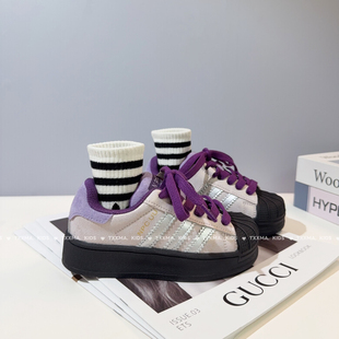 儿童加绒棉鞋 女童鞋 高帮男童休闲运动鞋 2025秋冬新款 子贝壳头板鞋