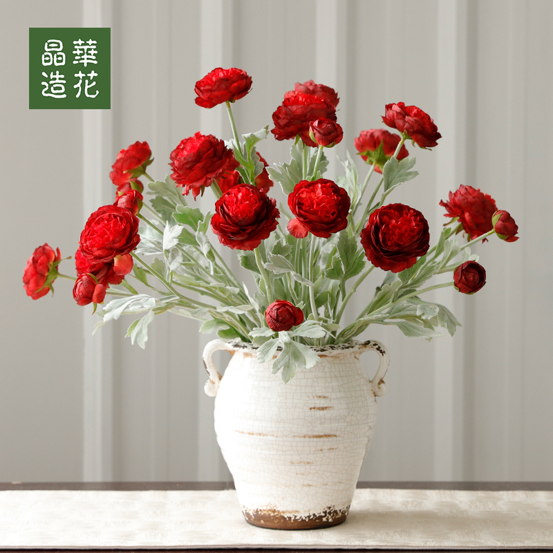 晶华仿真虞美人陆莲花多头单支花材仿真花艺桌面花艺花瓶组合套装