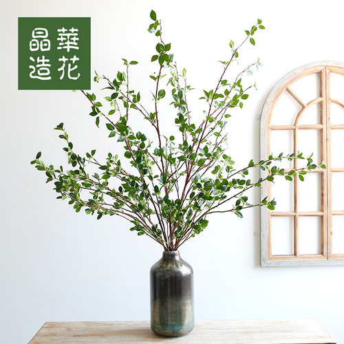 晶华造花新品仿真连翘叶圆榕叶简约北欧家居装饰仿真叶子装饰花材