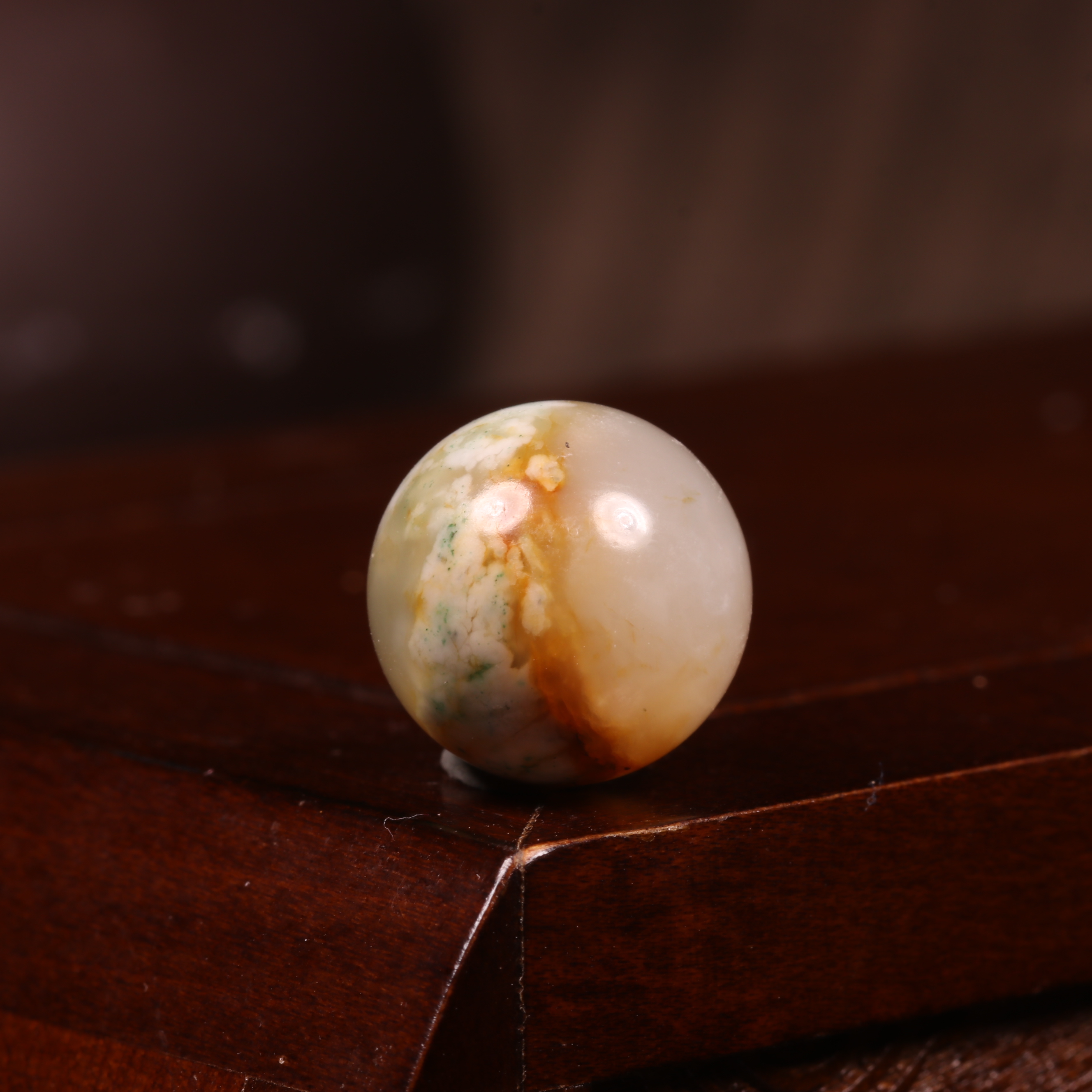 14mm新疆和田玉籽料黄沁圆珠特色散珠单珠玉质细腻油润古味老珠子