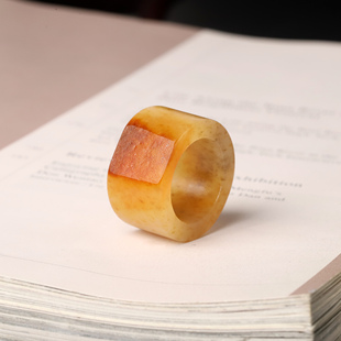 20mm黄沁扳指正宗新疆和田玉籽料黄玉戒指男款籽玉戒圈鸡油黄
