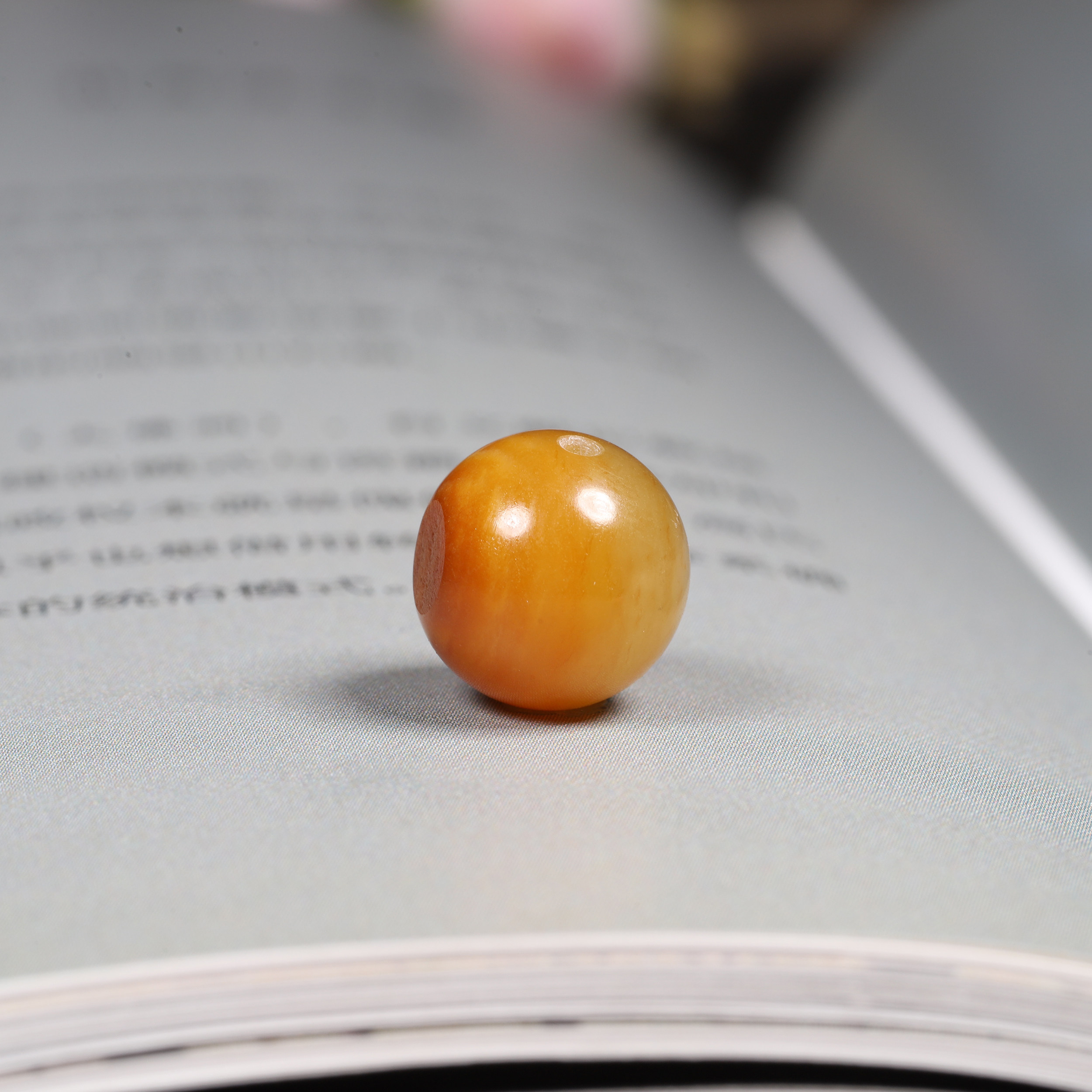 12mm黄沁单珠正宗新疆和田玉籽料黄玉珠子籽玉散珠圆珠手链配饰