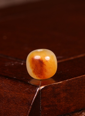 8mm老型珠天然新疆和田玉籽料单珠黄沁散珠单颗玉珠子手串配珠