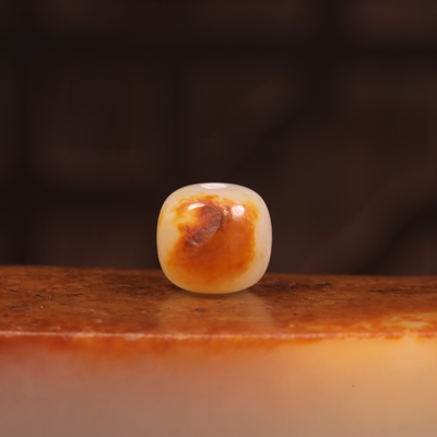 9mm红皮老型珠新疆和田玉籽料黄沁桶珠珠子单珠散珠手串手持顶珠