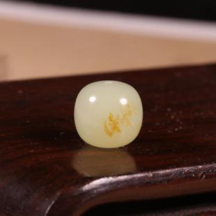 12mm洒金皮白玉圆珠天然新疆和田玉籽料玉珠单珠手串配珠散珠配饰