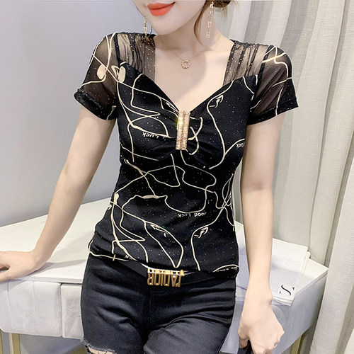 女装2021新款潮性感短袖复古洋气