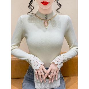 重工钉珠镂空半高领针织打底衫女秋冬高级感内搭毛衣独特别致上衣