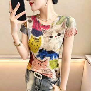 今年流行的爆款女装2026新款猫咪印花短袖T恤气质漂亮巨好看上衣