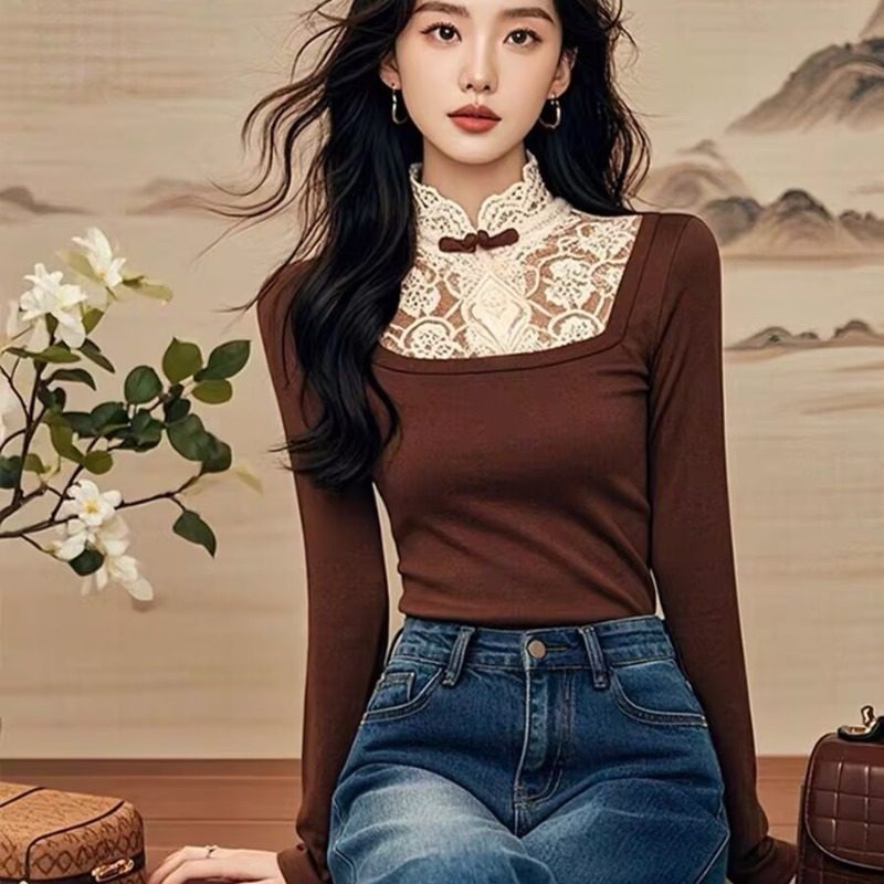 美拉德穿搭蕾丝领长袖针织衫T恤女秋冬季新款气质内搭打底衫上衣,女装/女士精品,T恤,淘宝优惠券,粉丝福利购,淘宝优惠卷