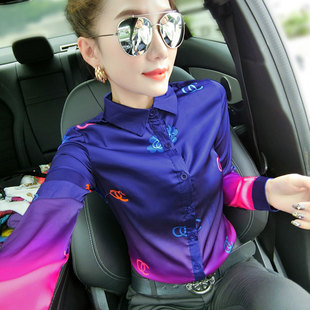 新款 衬衫 时尚 百搭气质衬衣女欧货洋气长袖 印花修身 欧洲站2024春装