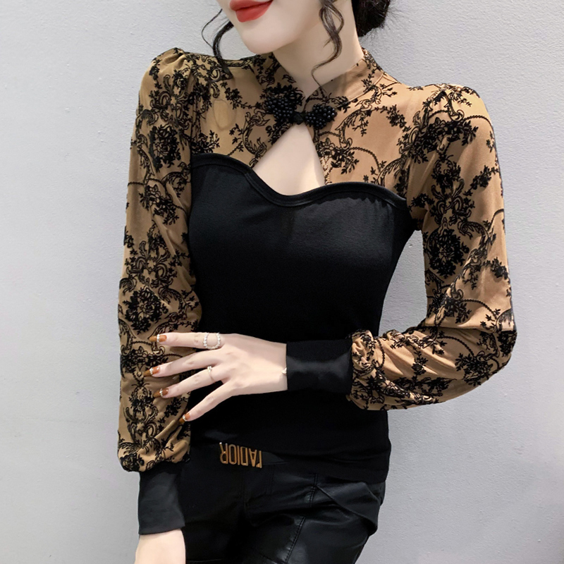 长袖通勤常规3D印花拼复古