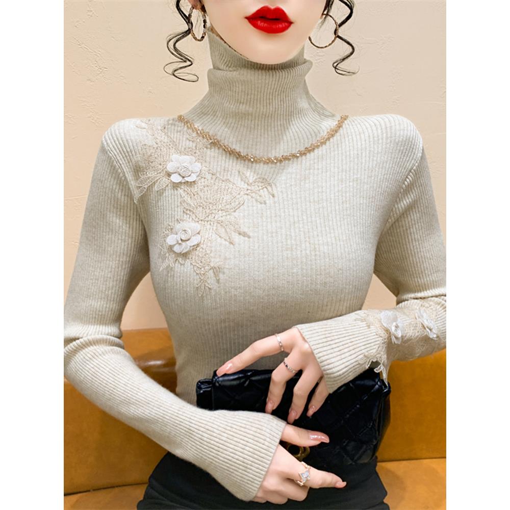 钉钻高领保暖针织打底针织衫女秋冬2025新款修身显瘦内搭上衣毛衣