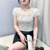 女人味百搭小衫 女装 气质方领蕾丝拼接雪纺上衣修身 新款 潮 2025夏季