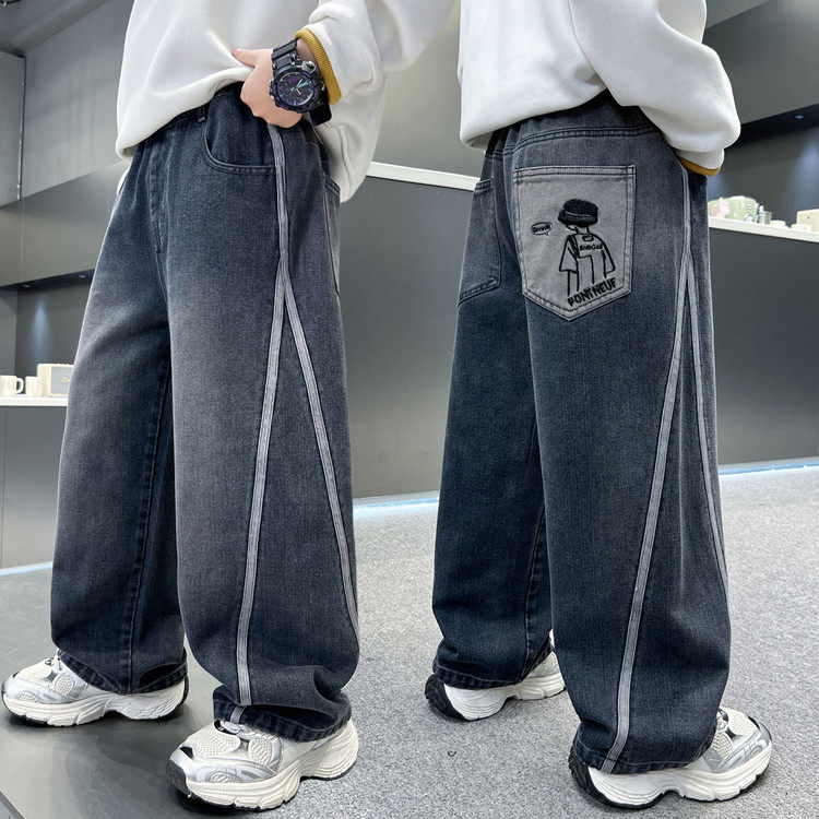 牛仔布微弹刺绣春秋男裤子
