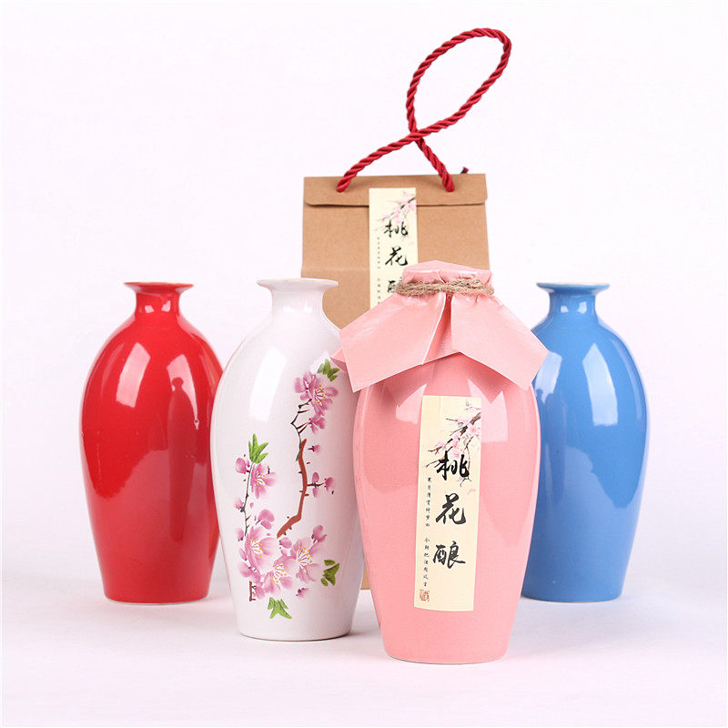 7两装粉色蓝色白色桃花定制烤花果酒白酒黄酒桃花醉宜兴陶瓷酒瓶