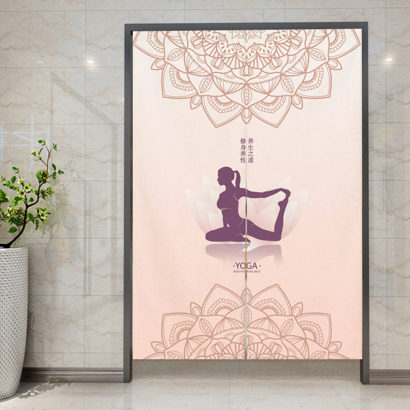 定制瑜伽馆门帘隔断帘更衣室遮挡帘舞蹈室挂帘子卡通棉麻布艺装饰